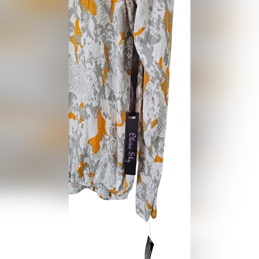 Olivia Sky - NEW Women's Unique Snakeskin Print V-Neck Drawstring Top - Picture 6 of 9